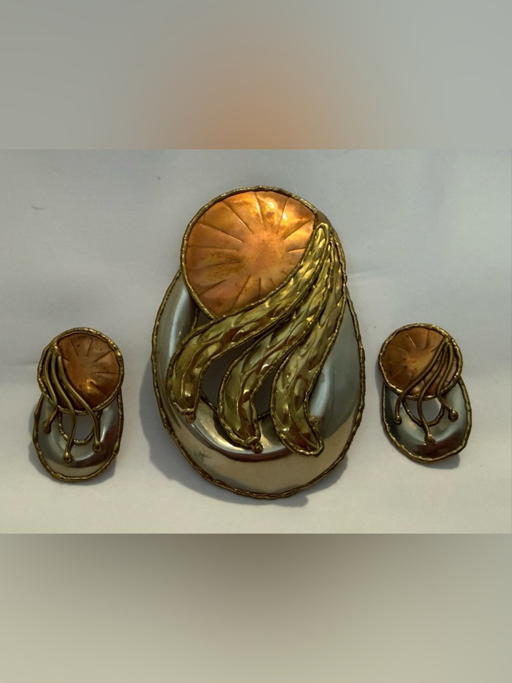 Brutalist Modernist Abstract Sun Crescent Moon Celestial Hippie Pendant Earrings
